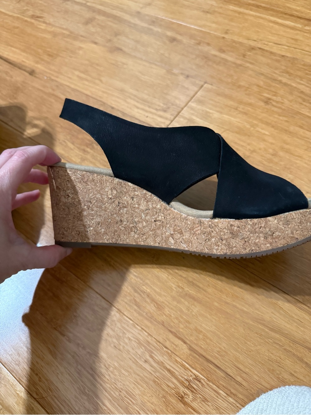 Clarks Black Cork Wedge Slingback Sandal, Size 8.5